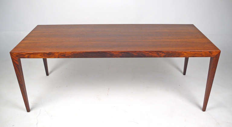 Minimalist, danish modern rosewood coffee table designed by Severin Hansen for Haslev. Original unrestored condition.