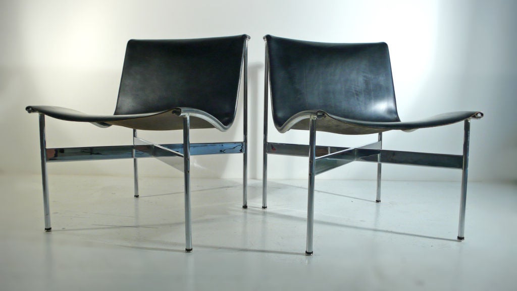 Pair of New York lounge chairs designed by Katavolos, Littell & Kelley for Laverne International. Sleek and ultramodern. An extremely well preserved set with original leather. * Priced just lowered to $2200 each.