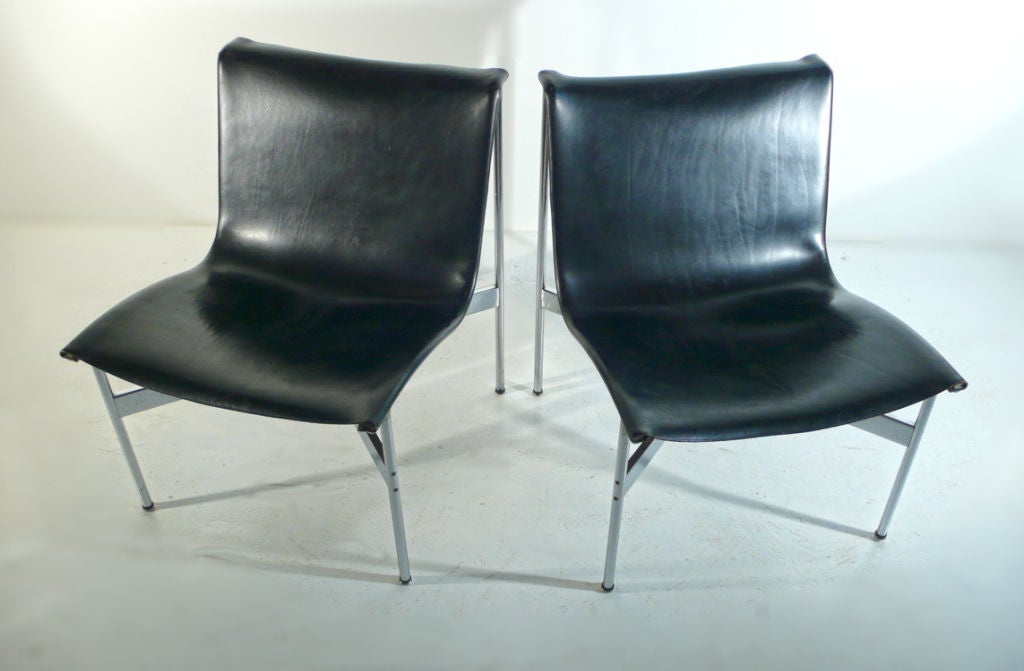American New York Lounge Chairs black leather 1960s Katavolos