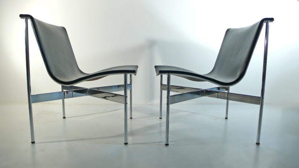 Stainless Steel New York Lounge Chairs black leather 1960s Katavolos