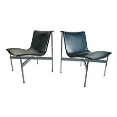 New York Lounge Chairs black leather 1960s Katavolos