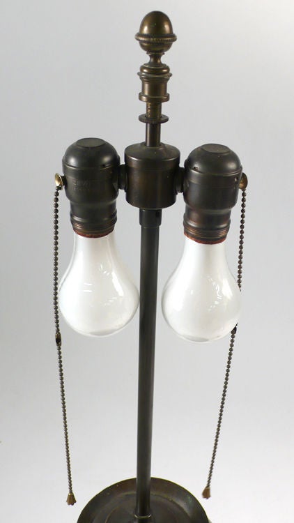 Bronze Asian Crane Lamp glas mahogany 20th century 1