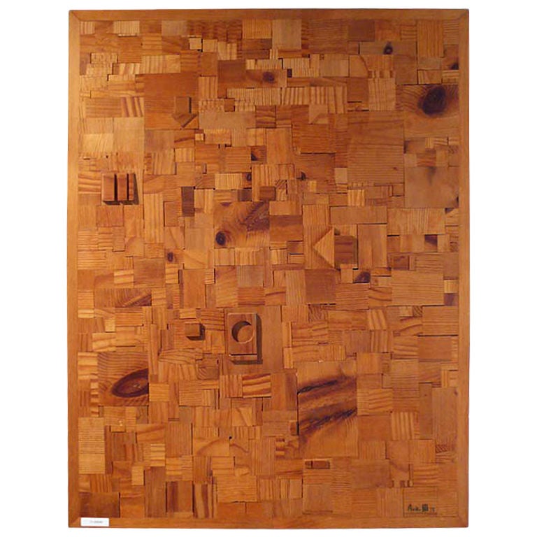 Japanese Modernist Wood Collage by Aoki 1973 