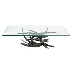 Dan Gluck Brutalist "Swirl" Table bronze glass 1960s