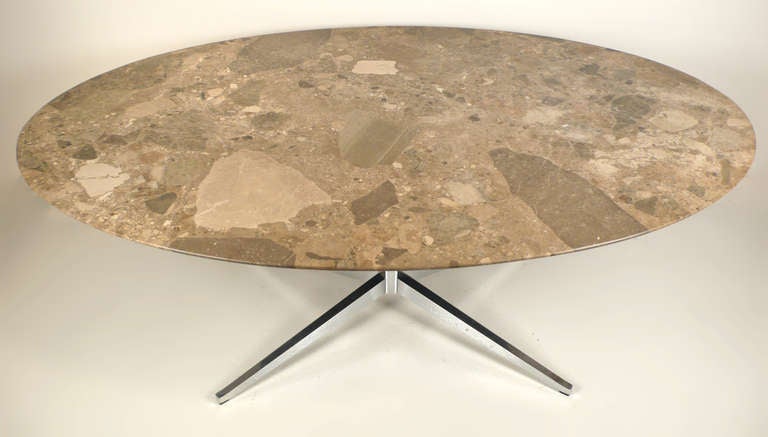 Knoll Oval Emperador Marble Table Desk In Good Condition In Dallas, TX