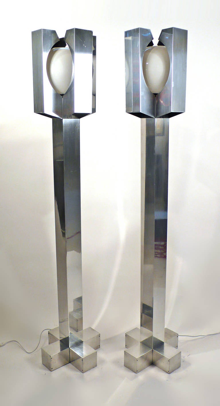 Mid-Century Modern Magnificent Custom Mirror Polished Standing Lamps