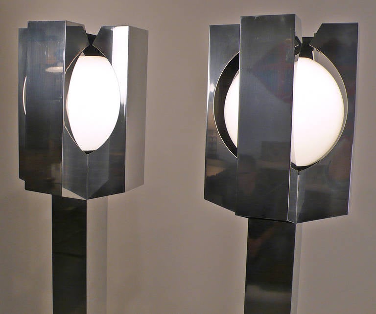 Magnificent Custom Mirror Polished Standing Lamps In Good Condition In Dallas, TX