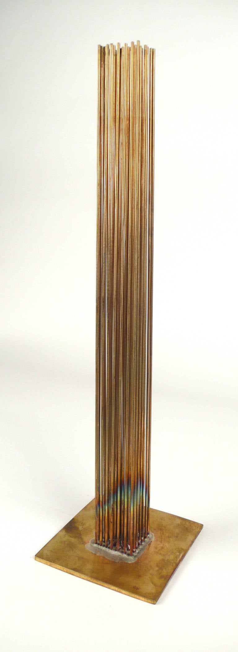 Bertoia Studio Sonambient Sculpture
49 silicon-bronze rods adhered with silver to a solid brass base. 
Created in 2014 by Val Bertoia in the Harry Bertoia Studio.
Signed certificate of authenticity included.

The sculpture produces a beautiful