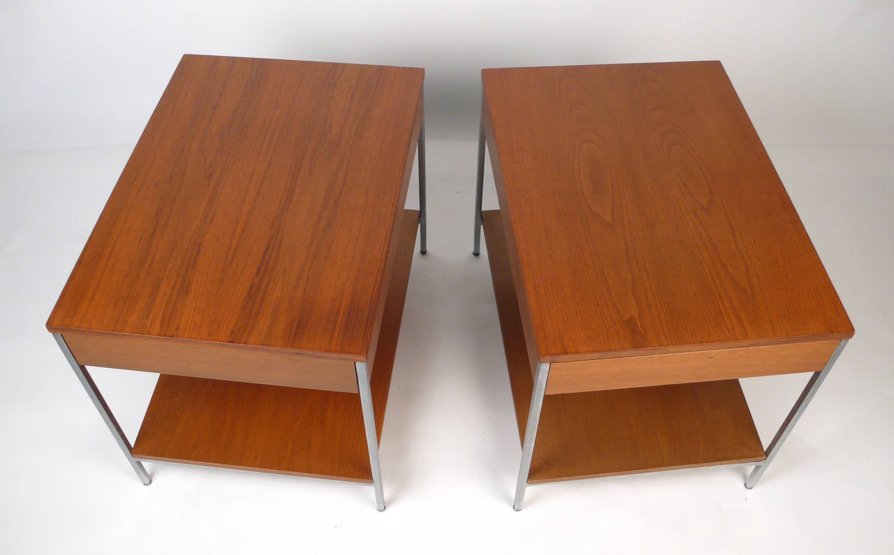 Mid-Century Modern Architectural Steel and Mahogany Side Tables by George Nelson