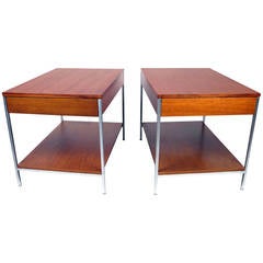 Architectural Steel and Mahogany Side Tables by George Nelson