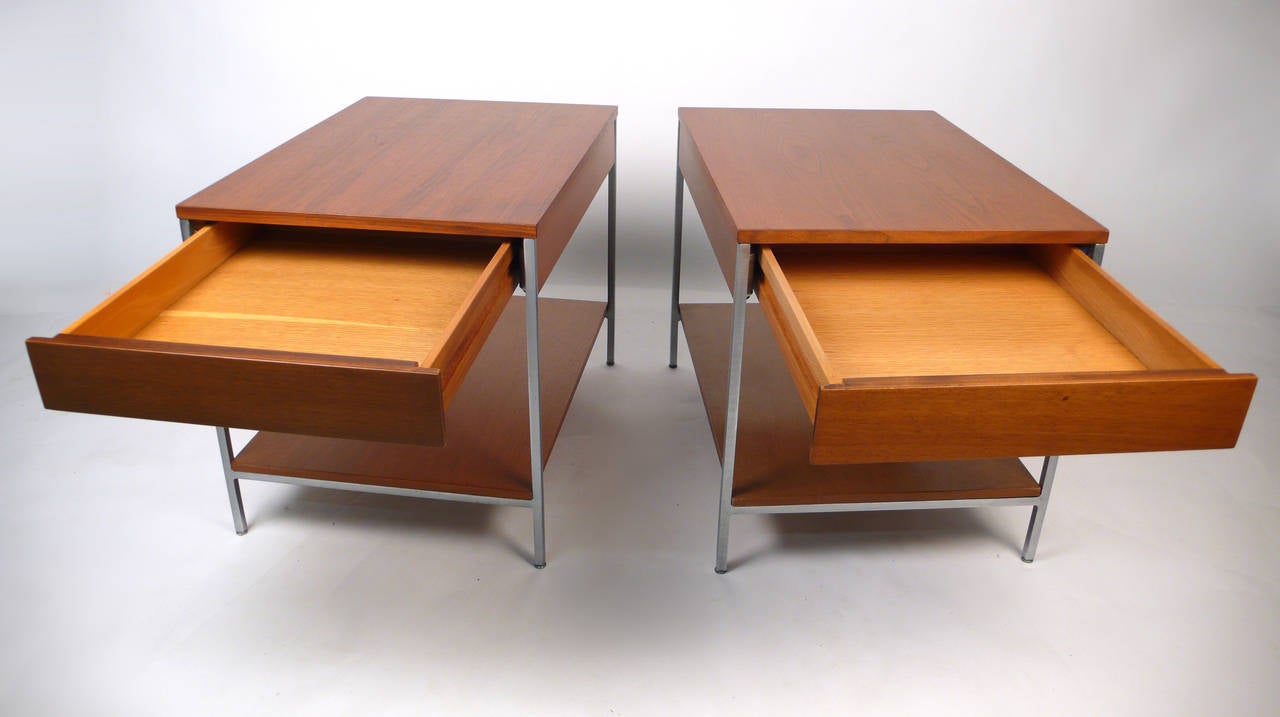 American Architectural Steel and Mahogany Side Tables by George Nelson