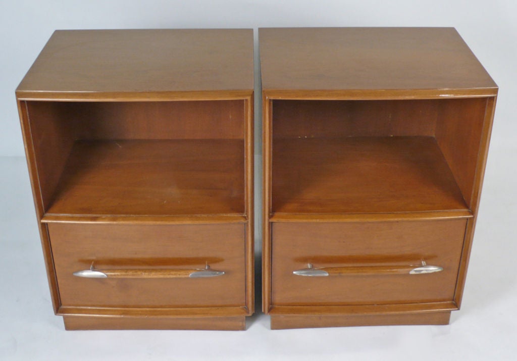 1950s,
pair of walnut nightstands with 