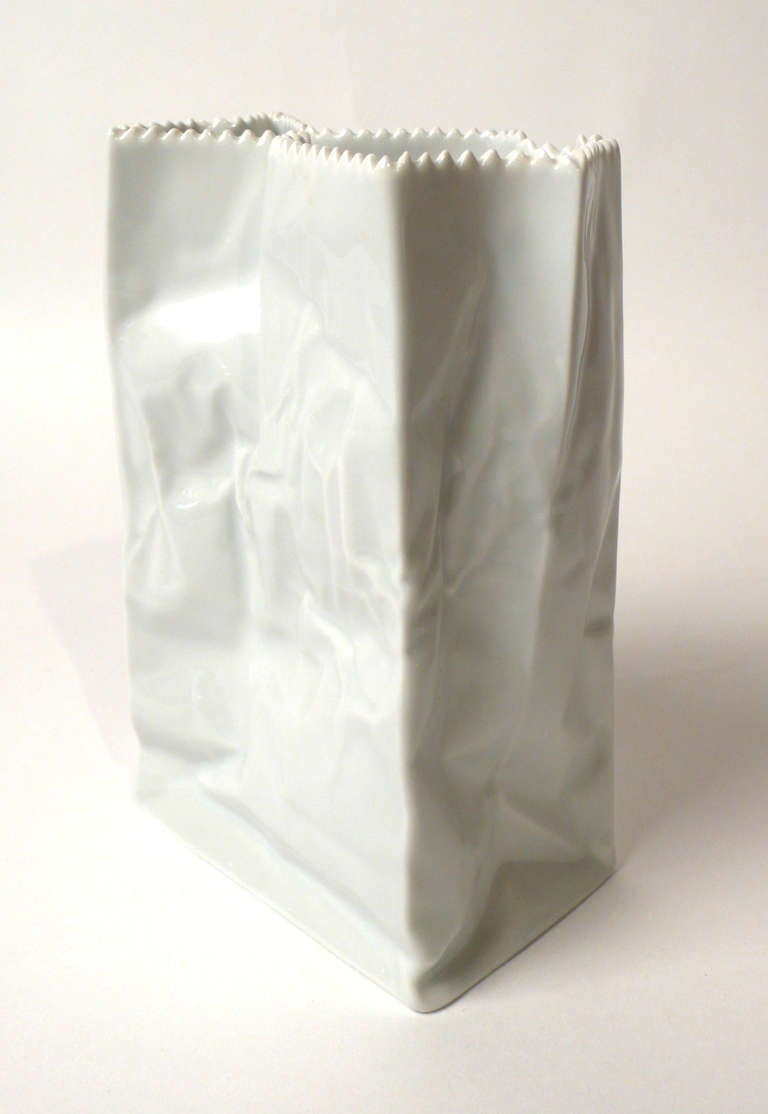 Pair of Paper Bag Vases from the Rosenthal DO NOT LITTER series designed by Tapio Wirkkala. Smaller brown bag measures 2.63