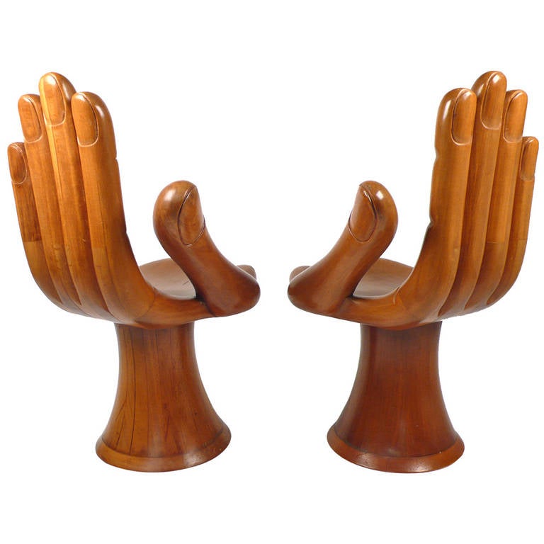 Sculptural Wooden Hand Chair in the Manner of Pedro Friedeberg at 1stDibs