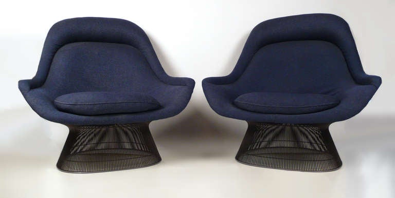 Mid-Century Modern Pair of High Back Lounge Chairs in Bronze by Warren Platner