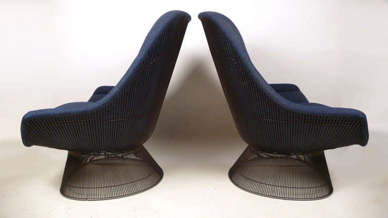 Pair of High Back Lounge Chairs in Bronze by Warren Platner In Good Condition In Dallas, TX