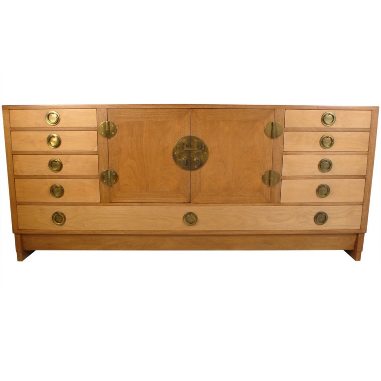 Edward Wormley Credenza / Server for Dunbar in Bleached Walnut and Brass For Sale