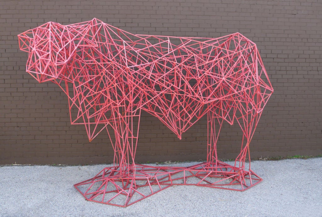 Anatomically correct bull sculpture constructed from bars of solid iron created by Mark Doyle.