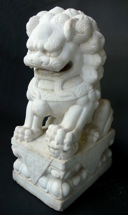 Chinese Italian Marble Hand Carved Foo Dogs