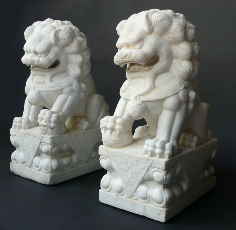 Stone Italian Marble Hand Carved Foo Dogs