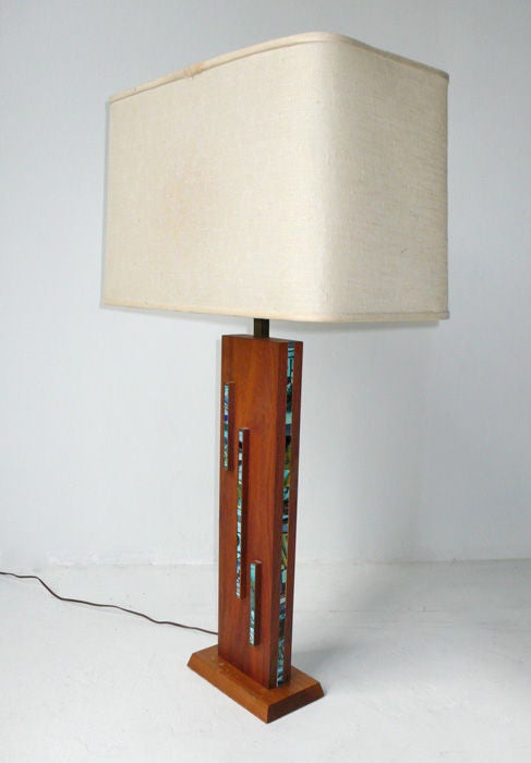 Mid-20th Century Tile and Teak Table Lamp Designed by Harris Strong For Sale