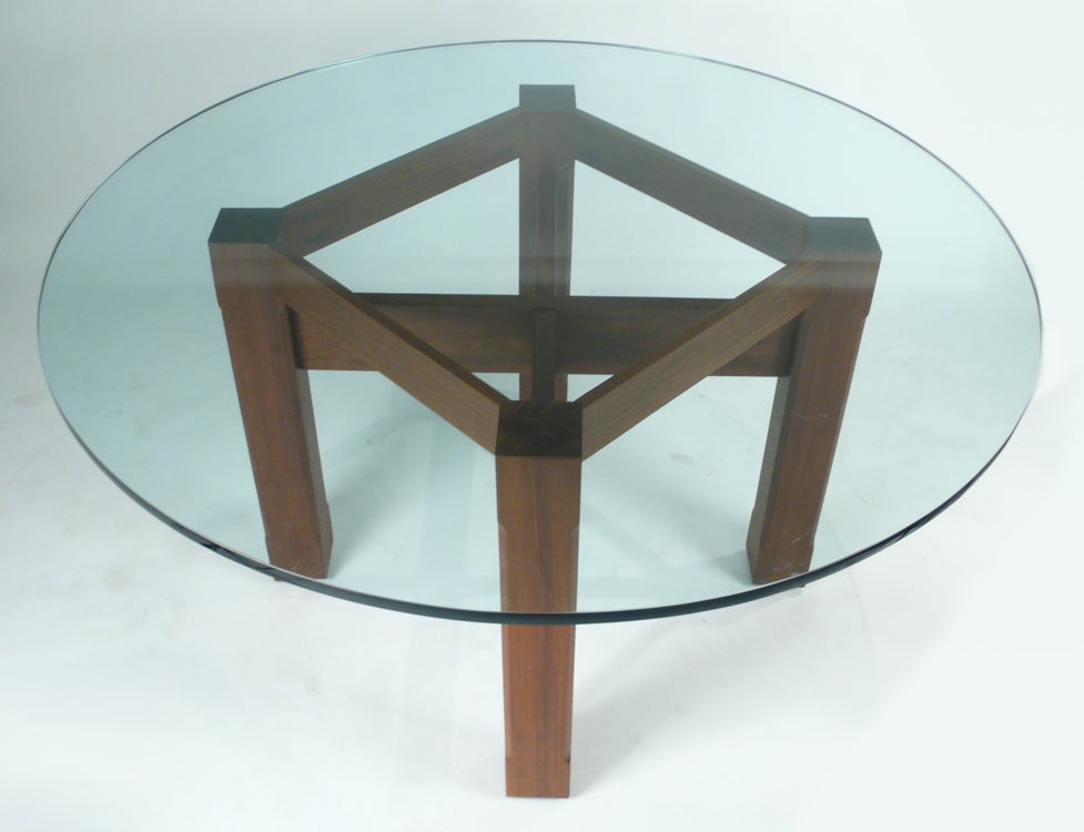 Custom glass top dining, breakfast or outdoor table. Table is constructed of solid Brazilian IPE wood, Excellent condition.