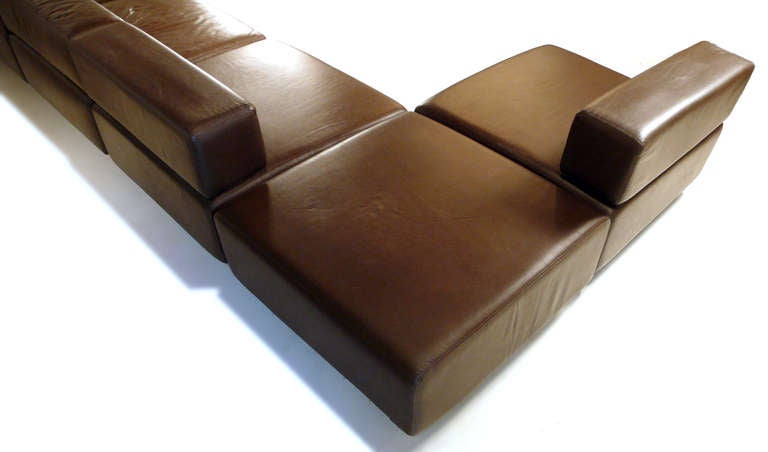 Harvey Probber Chocolate Brown Leather 'Cubo' Sectional Sofa 3