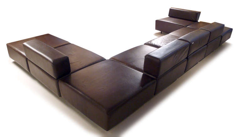 Mid-Century Modern Harvey Probber Chocolate Brown Leather 'Cubo' Sectional Sofa
