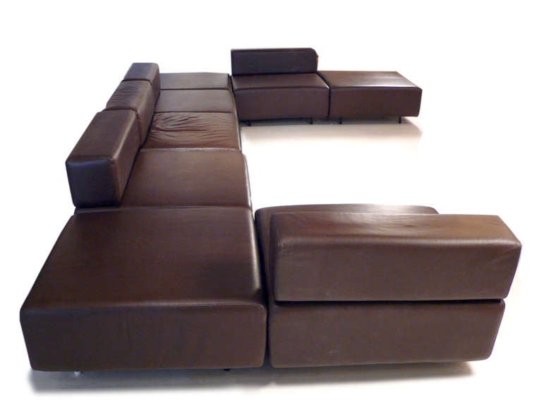 American Harvey Probber Chocolate Brown Leather 'Cubo' Sectional Sofa