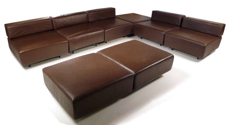 Harvey Probber Chocolate Brown Leather 'Cubo' Sectional Sofa In Good Condition In Dallas, TX