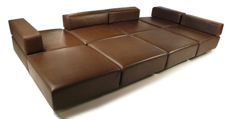 Late 20th Century Harvey Probber Chocolate Brown Leather 'Cubo' Sectional Sofa