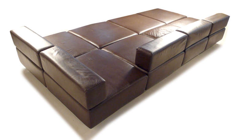 Harvey Probber Chocolate Brown Leather 'Cubo' Sectional Sofa 1