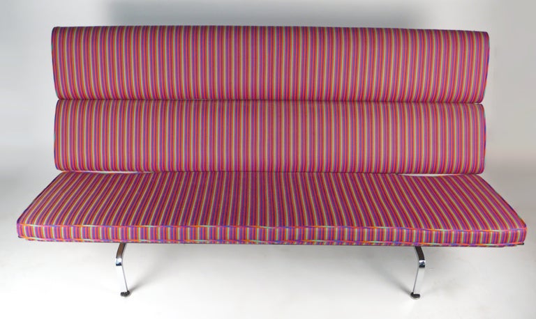 Charles and Ray Eames designed compact sofa with original Alexander Girard upholstery.
