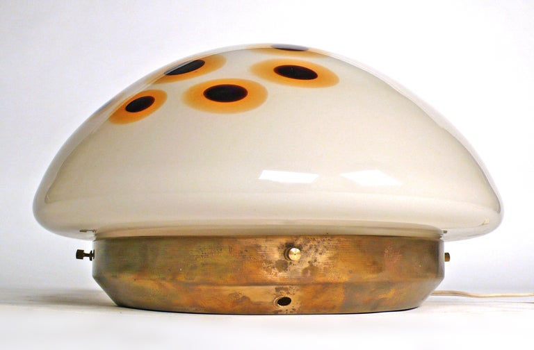 Mazzega Ladybug lamp with bronze base. A nice piece to display on a cabinet or as an accent piece on the floor. 