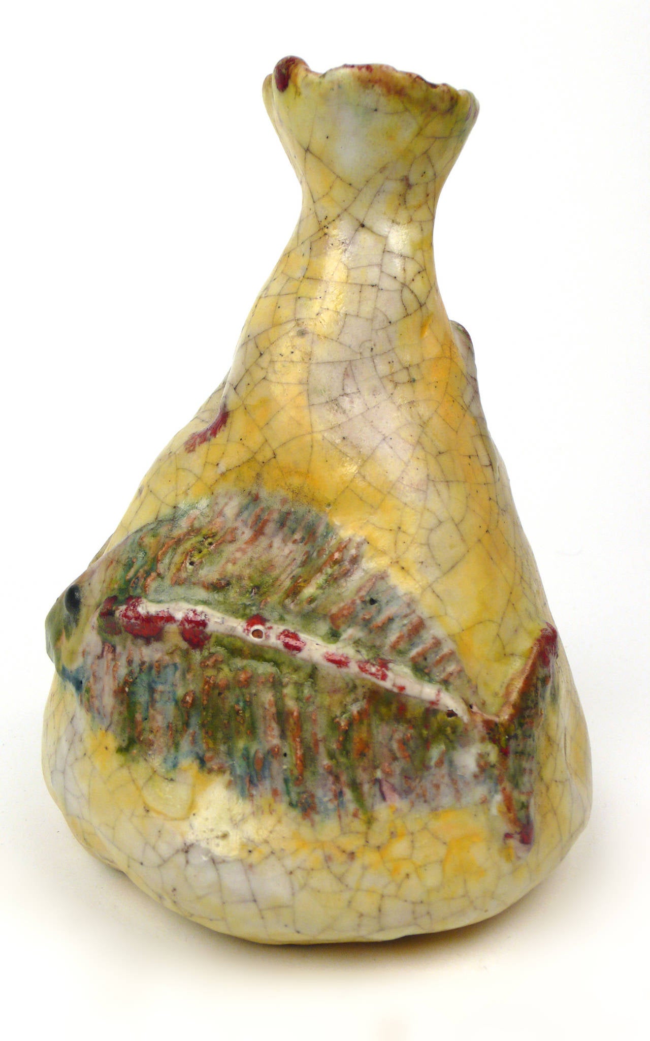 Marcello Fantoni glazed stoneware vase with aquatic theme made in Italy, circa 1960 signed to underside.