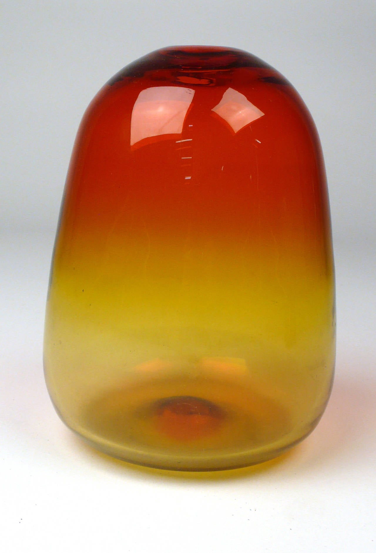 Early handcrafted Blenko Bud vase in Tangerine. Shown in the 1957 Blenko catalogue as model 5723. In perfect condition.