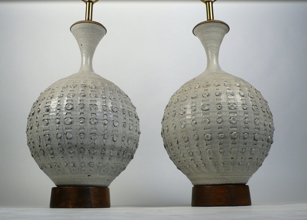Stunning Pair of Ceramic Modernist Table Lamps by David Cressey.