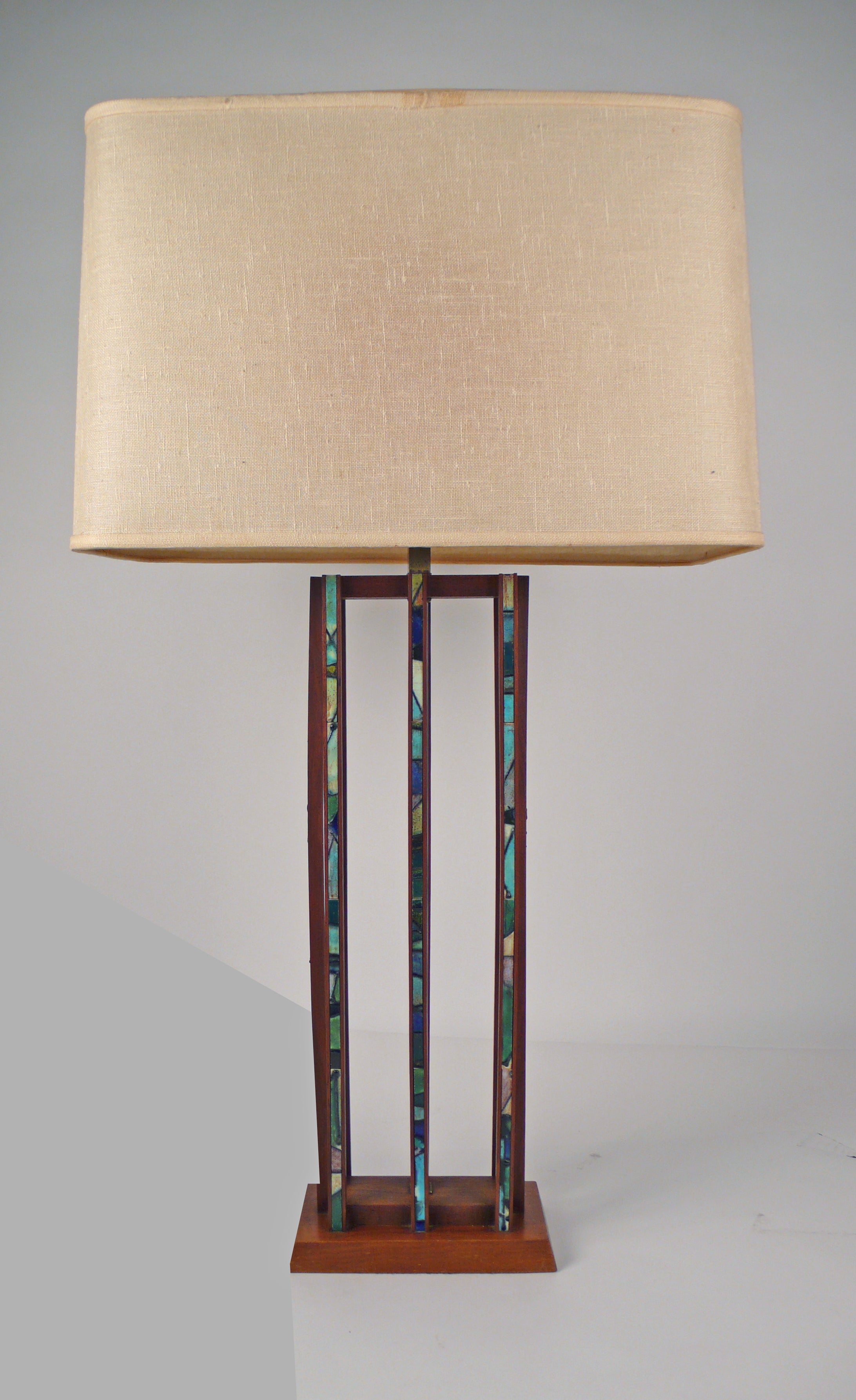 Teak and Tile Inlay Table Lamp by Harris Strong