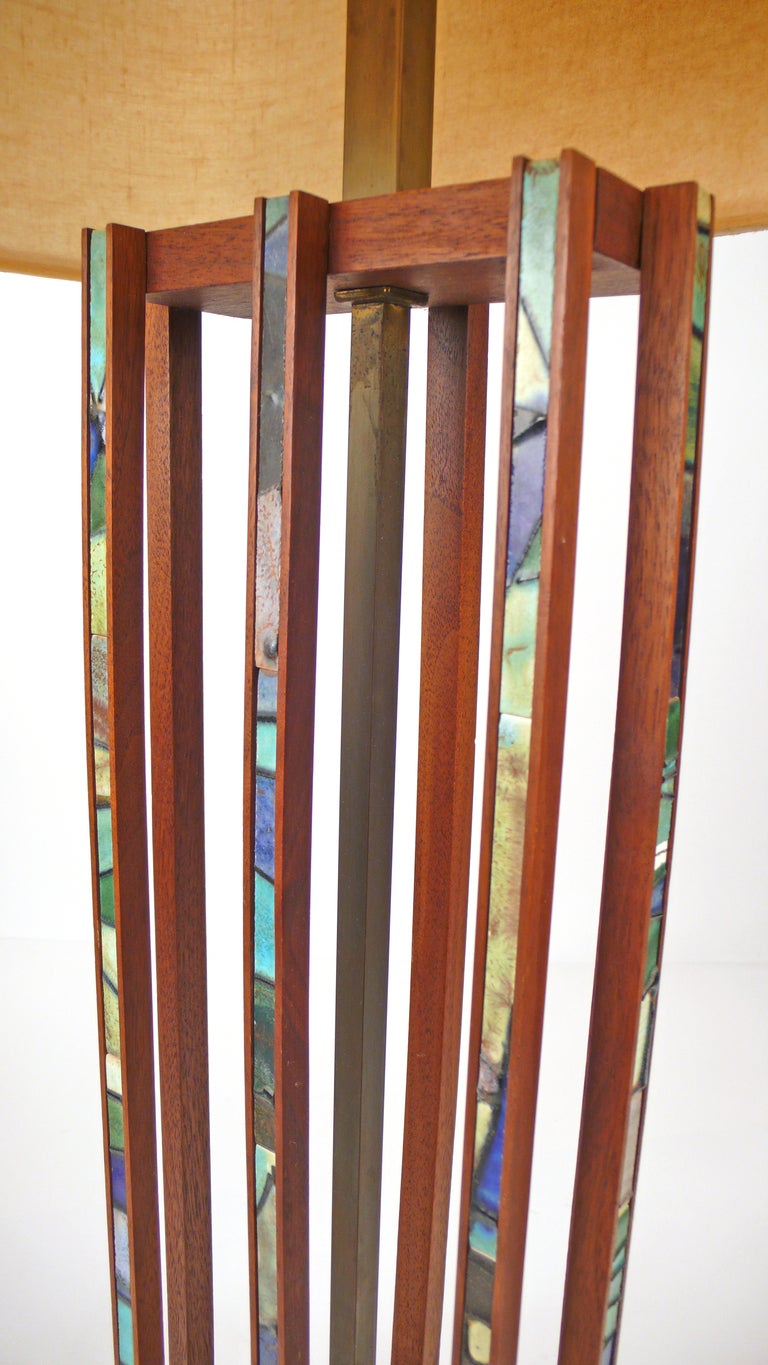 American Teak and Tile Inlay Table Lamp by Harris Strong