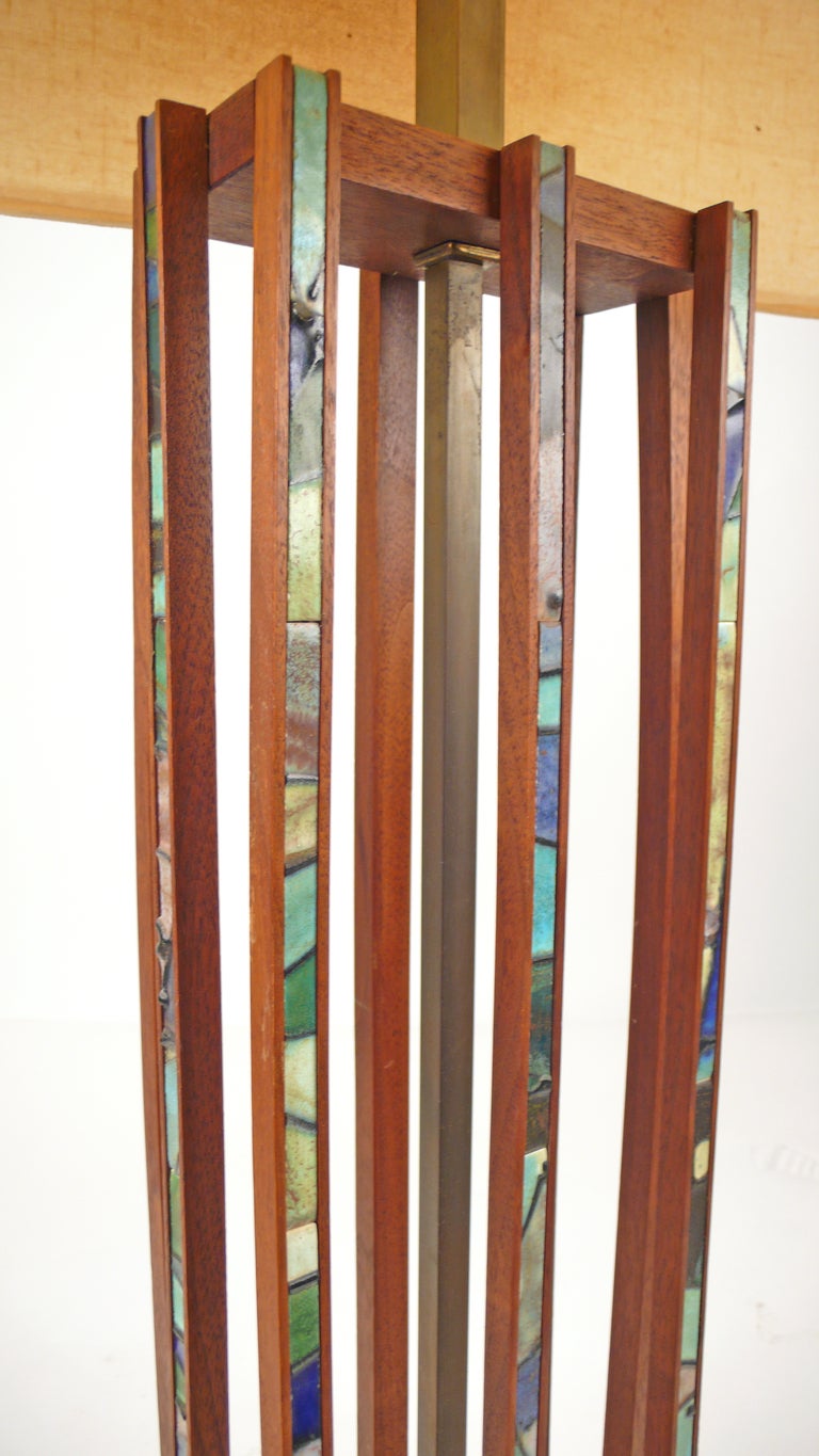 Mid-20th Century Teak and Tile Inlay Table Lamp by Harris Strong