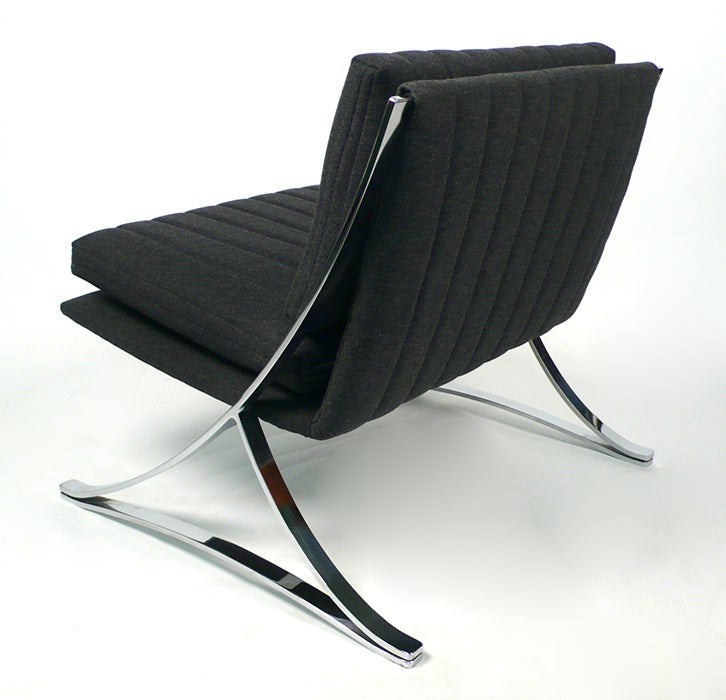 Canadian Leif Jacobsen Lounge Chairs Flat-bar Steel Frames & Gray Ribbed wool Upholstery