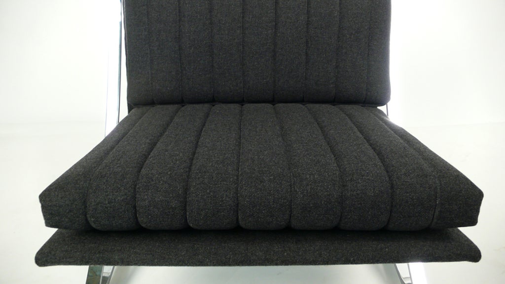 Leif Jacobsen Lounge Chairs Flat-bar Steel Frames & Gray Ribbed wool Upholstery In Good Condition In Dallas, TX