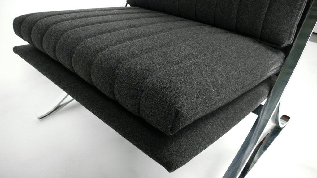 Mid-20th Century Leif Jacobsen Lounge Chairs Flat-bar Steel Frames & Gray Ribbed wool Upholstery