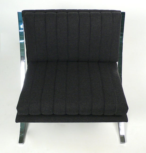 Leif Jacobsen Lounge Chairs Flat-bar Steel Frames & Gray Ribbed wool Upholstery 1