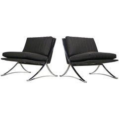 Leif Jacobsen Lounge Chairs Flat-bar Steel Frames & Gray Ribbed wool Upholstery