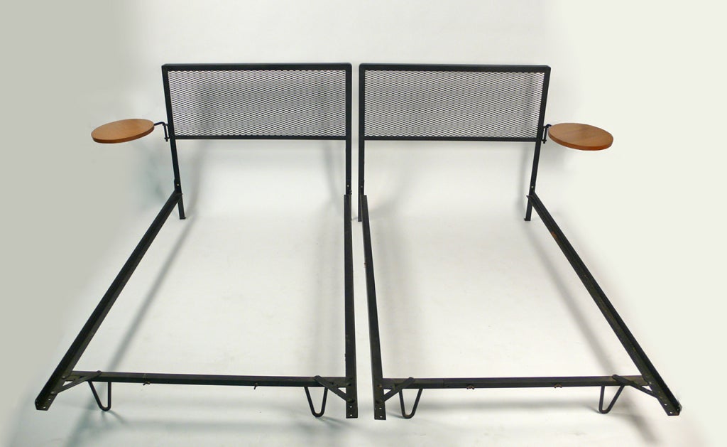 Rare Beds with Original Tables Produced by Inco 1950s, attributed to Dorothy Schindele. These are twin size, but could accommodate a king mattress together.