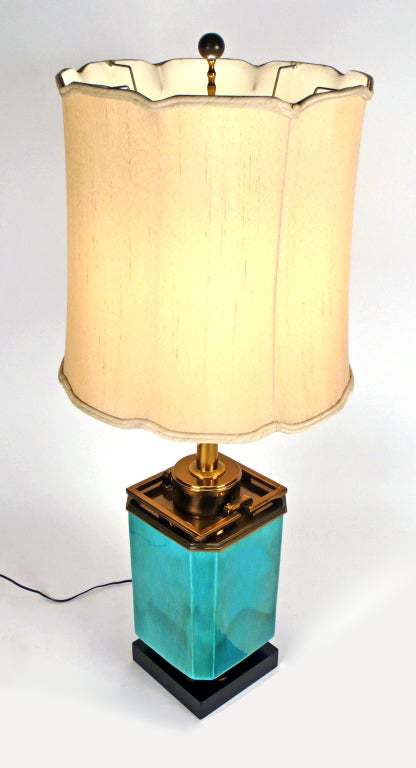 Jade Blue Ceramic Stiffel Lamps 1950s In Good Condition In Dallas, TX