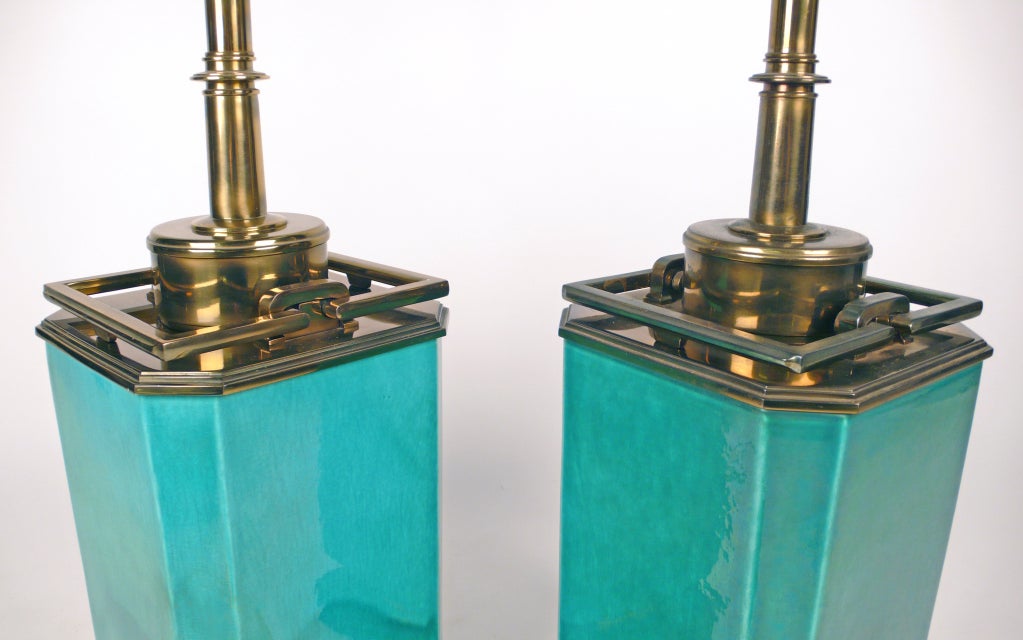 Jade Blue Ceramic Stiffel Lamps 1950s 1