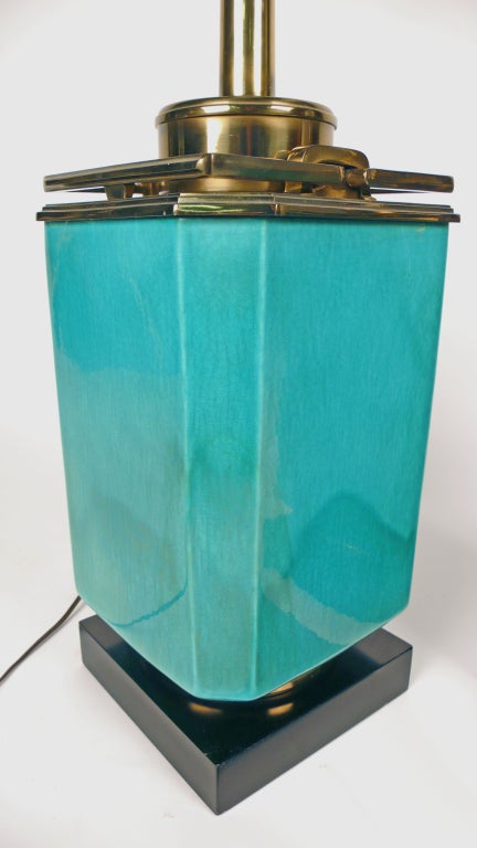 Jade Blue Ceramic Stiffel Lamps 1950s 2