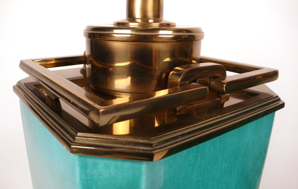 Jade Blue Ceramic Stiffel Lamps 1950s 3